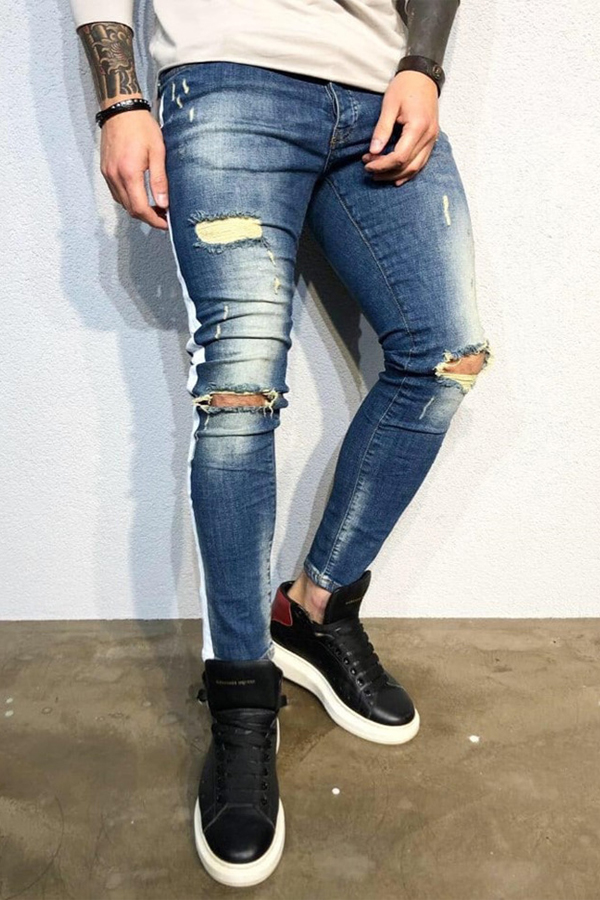 

Lovely Casual Hollow-out Baby Blue Jeans