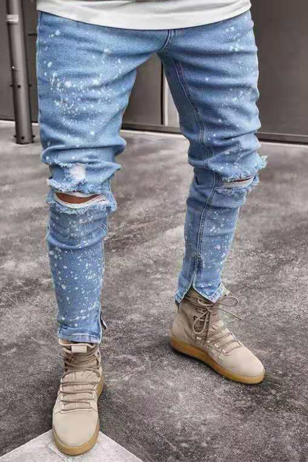 

Lovely Casual Hollow-out Baby Blue Jeans