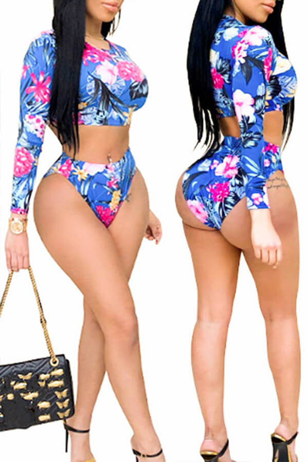 

Lovely Print Blue Two-piece Swimsuit