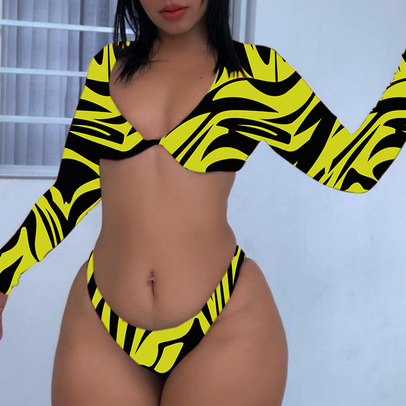 

Lovely Striped Yellow Two-piece Swimsuit
