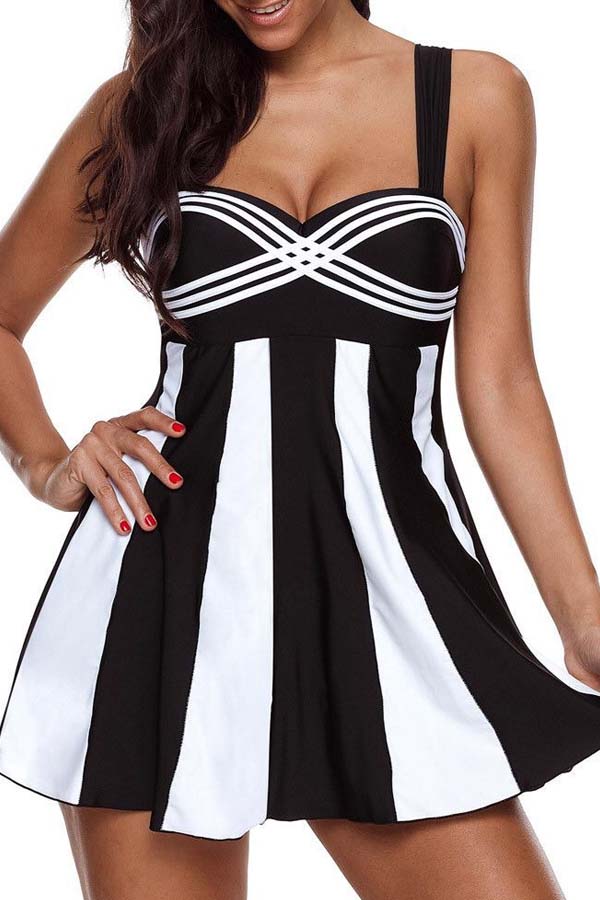 Lovely Striped Black Plus Size Two-piece Swimsuit_Plus Size Bikinis ...