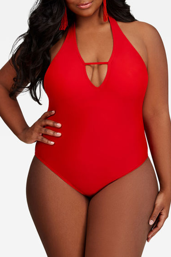 

Lovely Hollow-out Red Plus Size One-piece Swimsuit