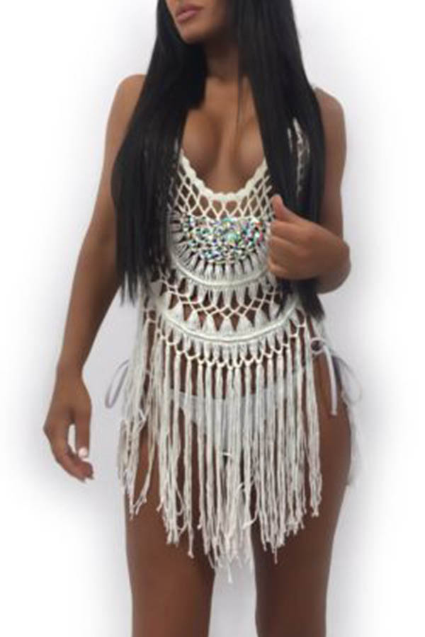 

Lovely Hollow-out White Beach Dress
