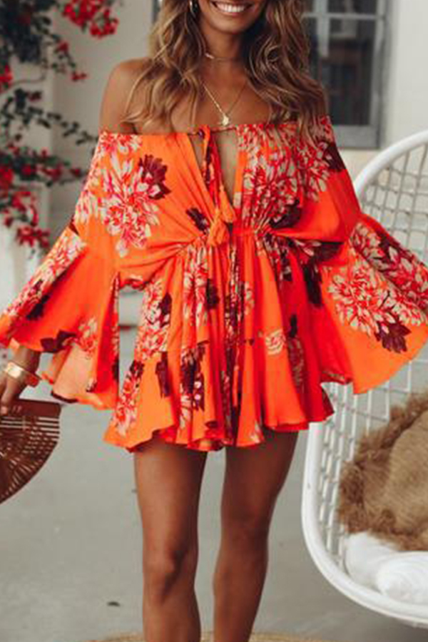 

Lovely Sweet Print Loose Orange Mini Dress
