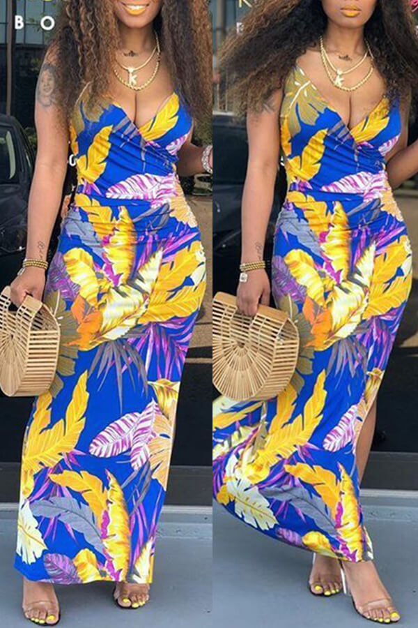 

Lovely Casual Print Blue Maxi Dress
