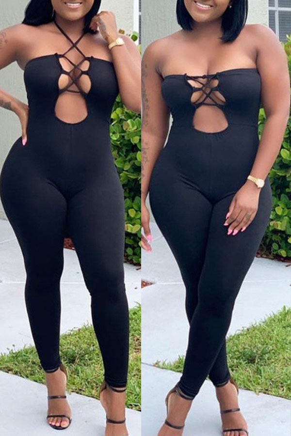 

Lovely Stylish Hollow-out Black One-piece Jumpsuit