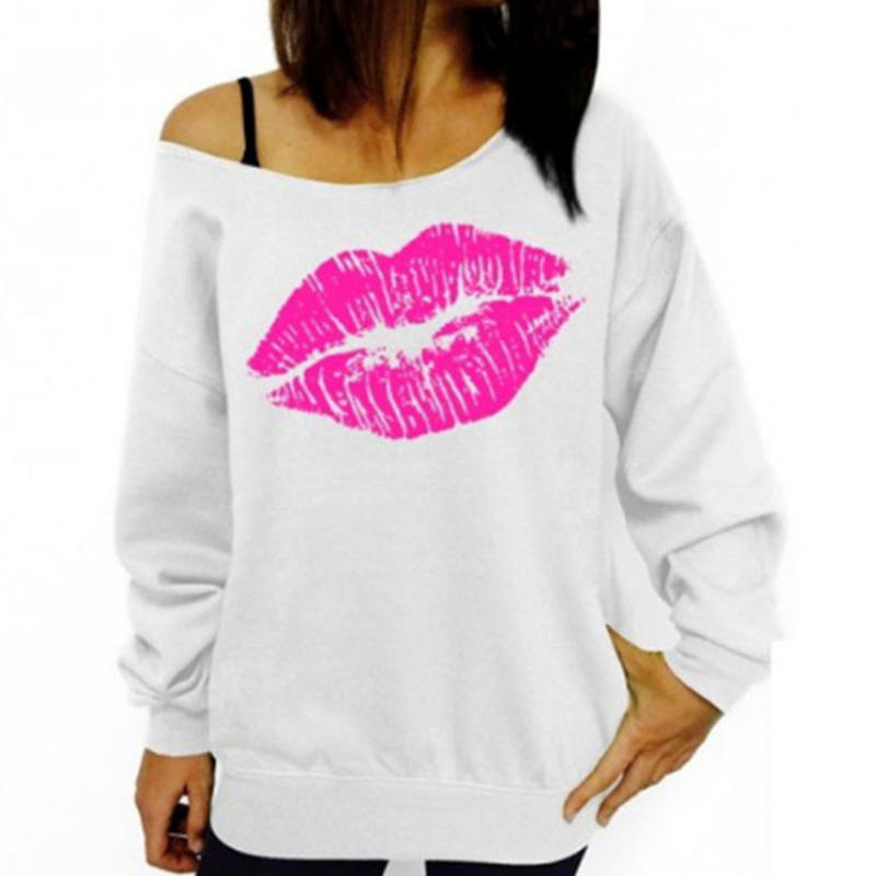 

Lovely Casual Lip Print White Hoodie