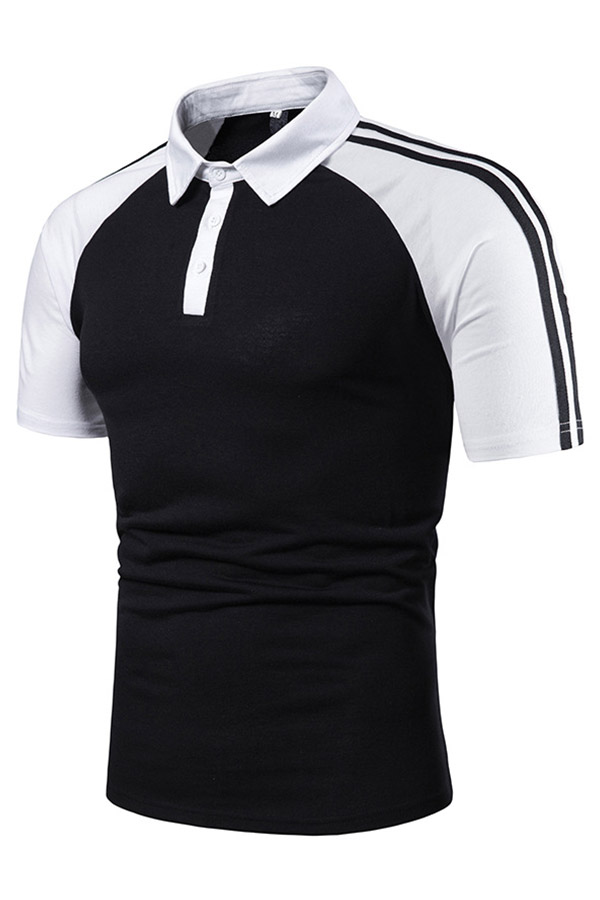 

Lovely Chic Patchwork Black Polo Shirt