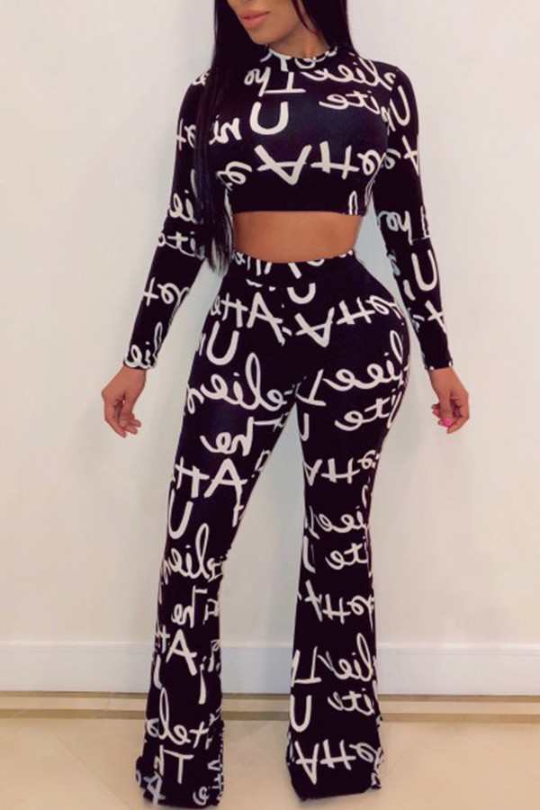 

Lovely Casual Letter Print Black Two-piece Pants Set