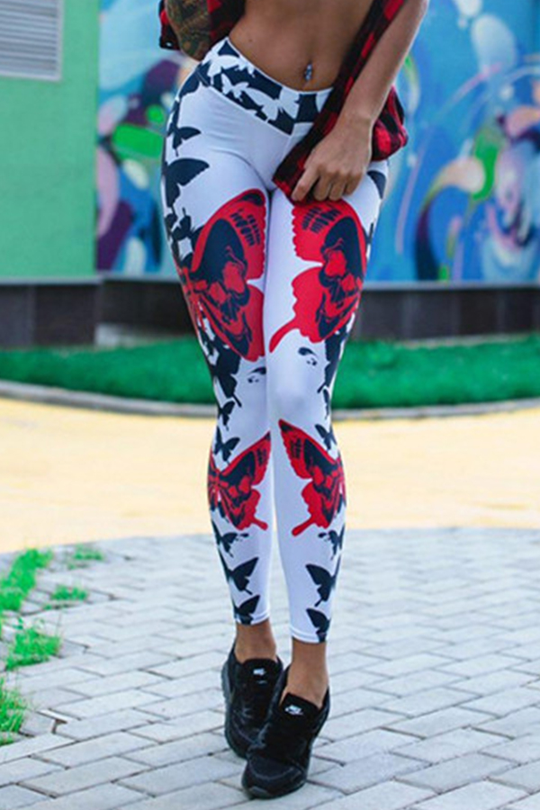 

Lovely Casual Print Skinny White Pants