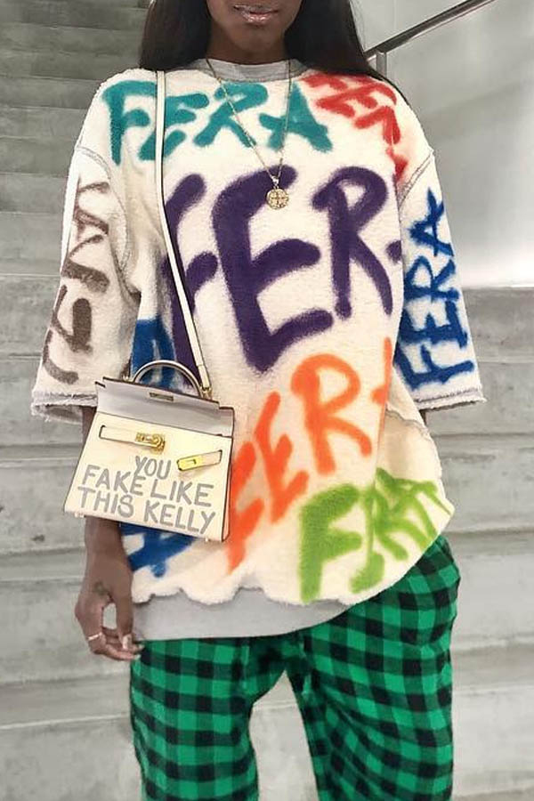 

Lovely Chic Basic Print Multicolor T-shirt, Multi