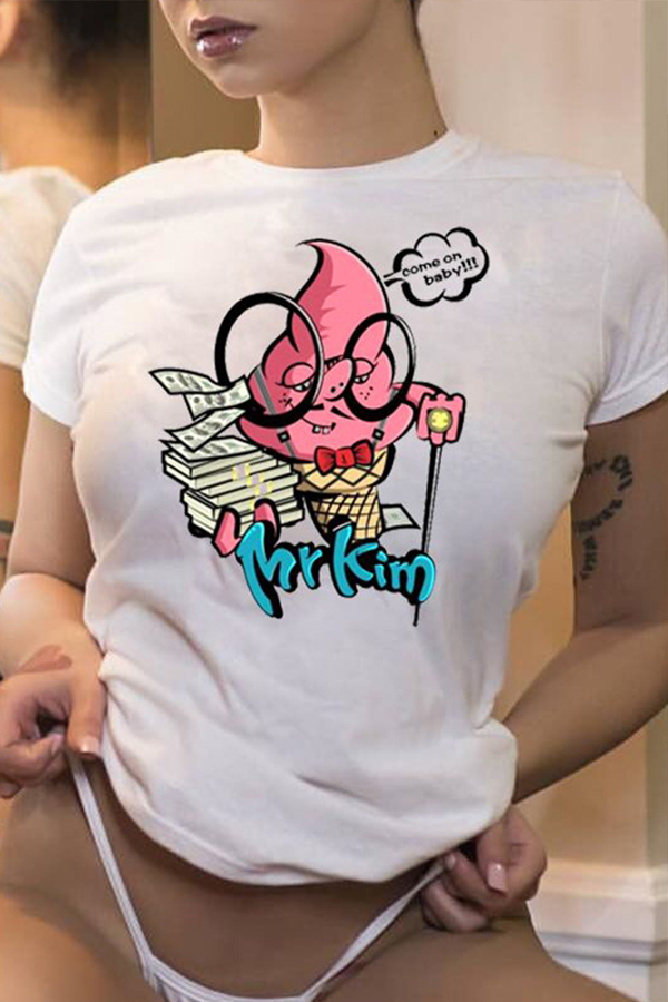 

Lovely Chic Print White T-shirt