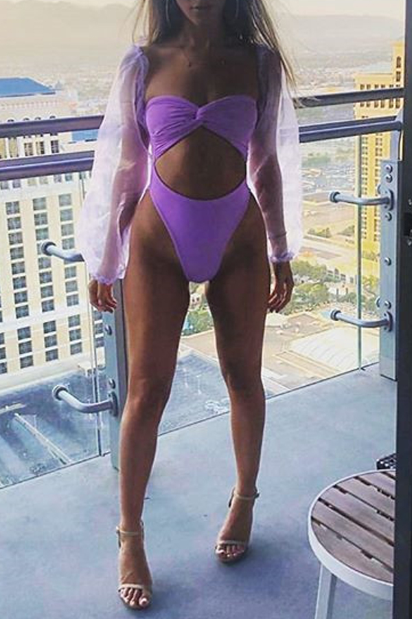 Lovely Hollow-out Purple One-piece Swimsuit