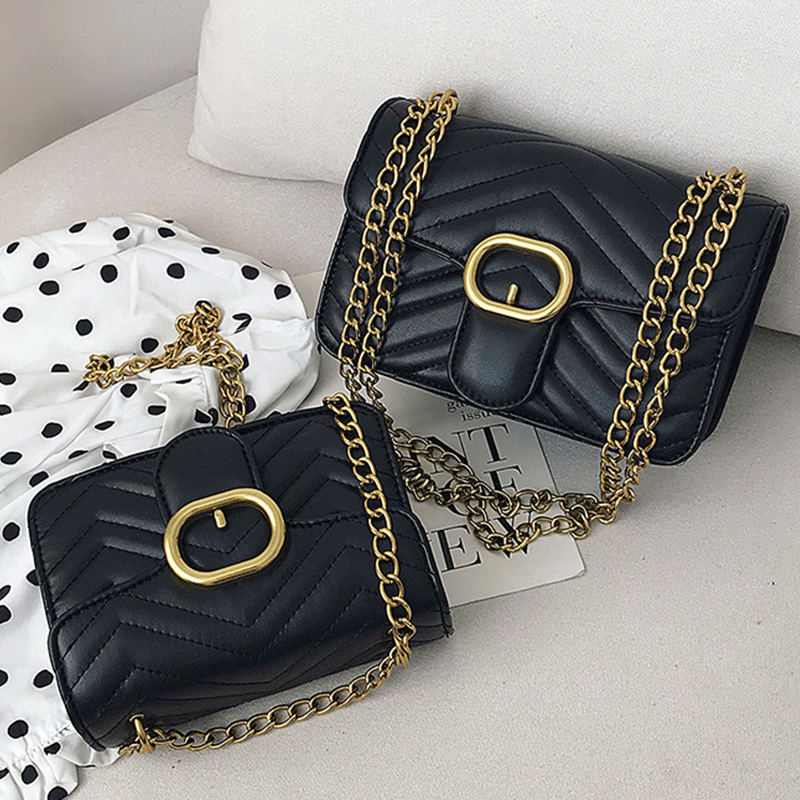 

Lovely Chic Chain Design Black Crossbody Bag