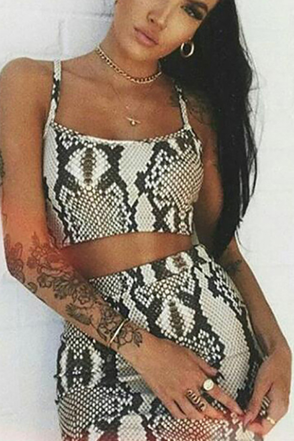 

Lovely Sexy Cobra Print Two-piece Skirt Set