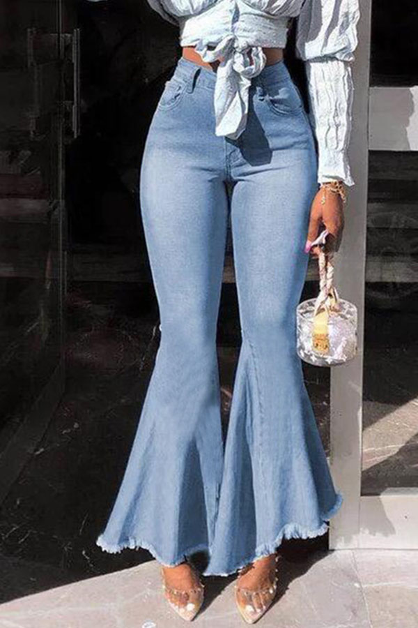 

Lovely Casual Flounce Baby Blue Jeans