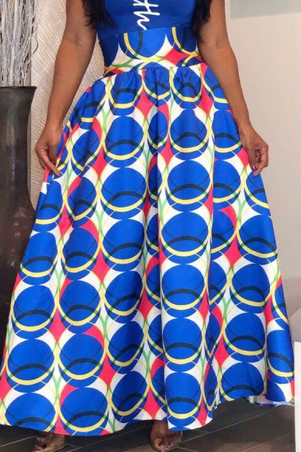 

Lovely Chic Print Loose Blue Skirt