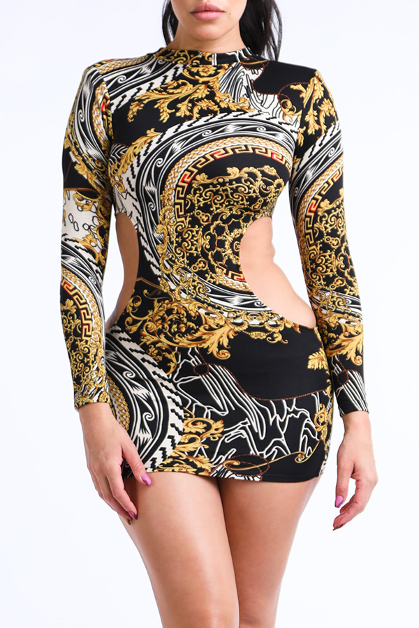 

Lovely Leisure Hollow-out Print Black Mini Dress