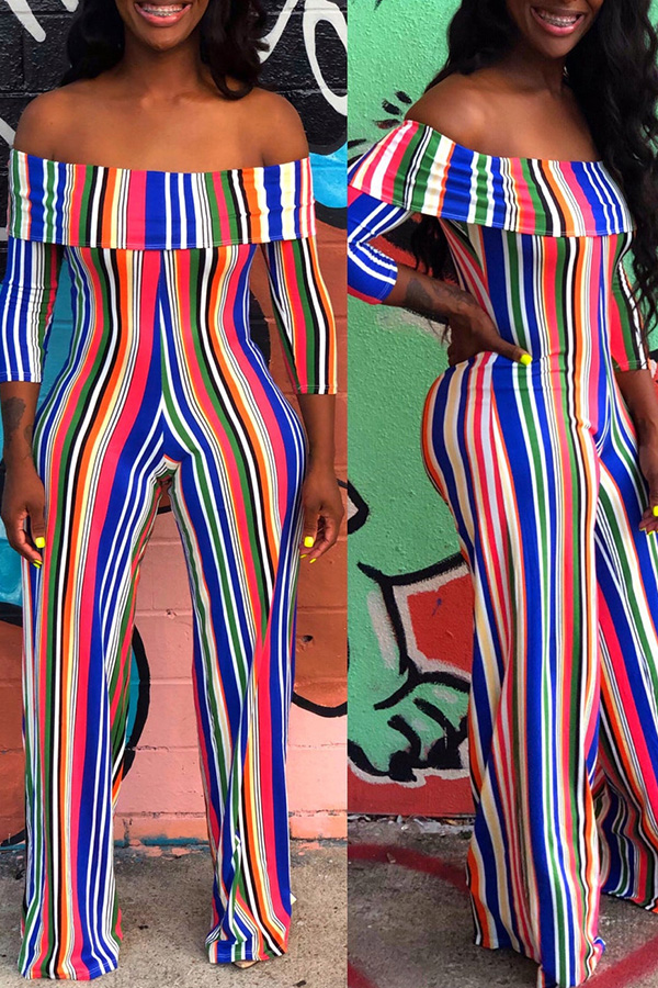 

Lovely Bohemian Striped Multicolor One-piece Jumpsuit, Multicolor stripe