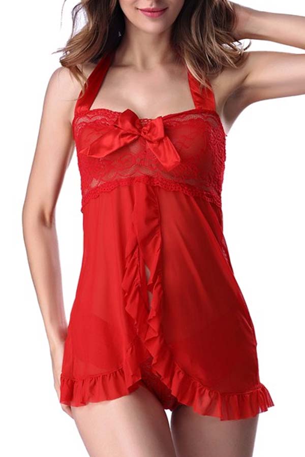 

Lovely Chic Lace-up Red Babydolls