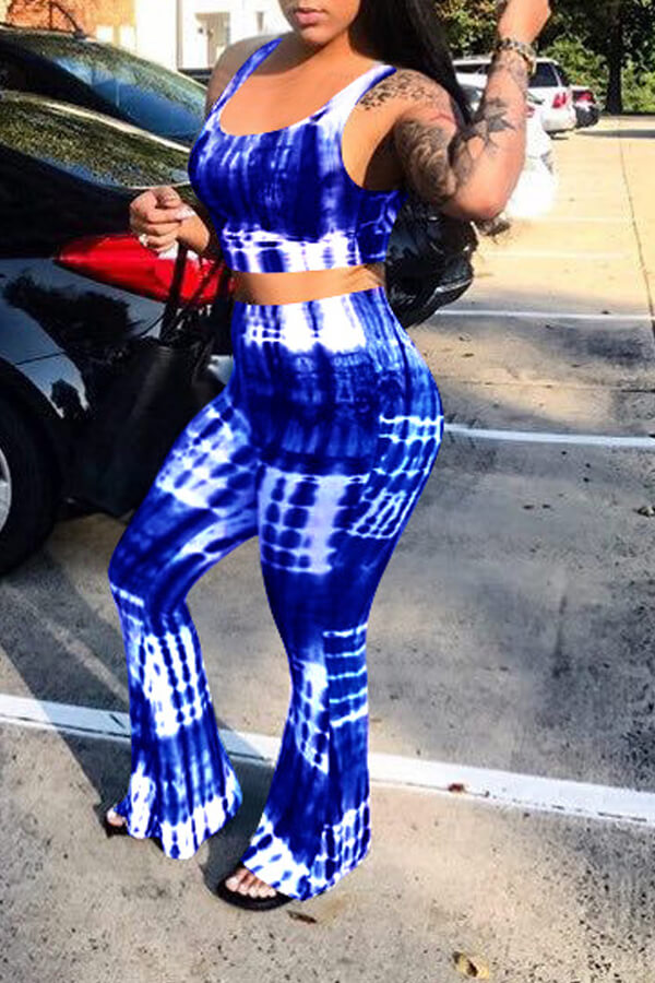 

Lovely Leisure Print Blue Two-piece Pants Set
