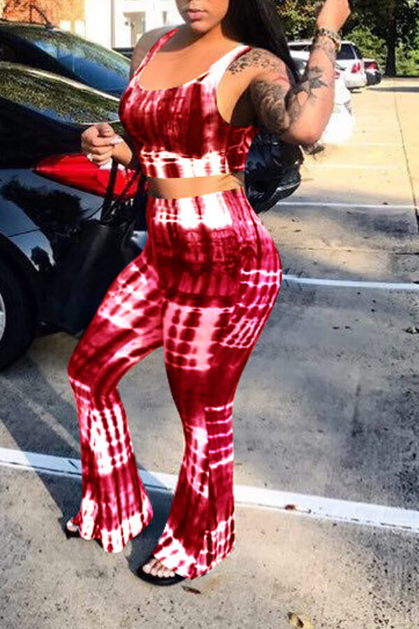 

Lovely Leisure Print Red Two-piece Pants Set