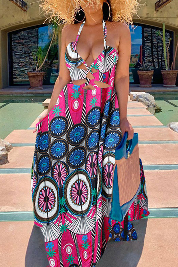 

Lovely Bohemian Print Red Maxi Dress