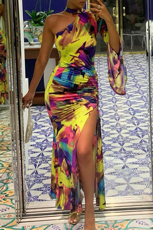 

Lovely Chic One Shoulder Multicolor Trumpet Mermaid Dress, Multi