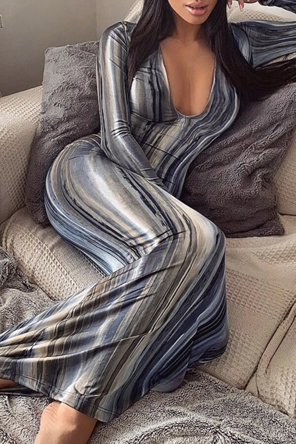 

LW Leisure Striped Print Grey Maxi Dress