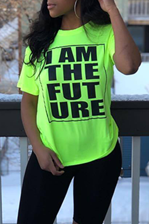 

Lovely Casual Letter Print Green T-shirt