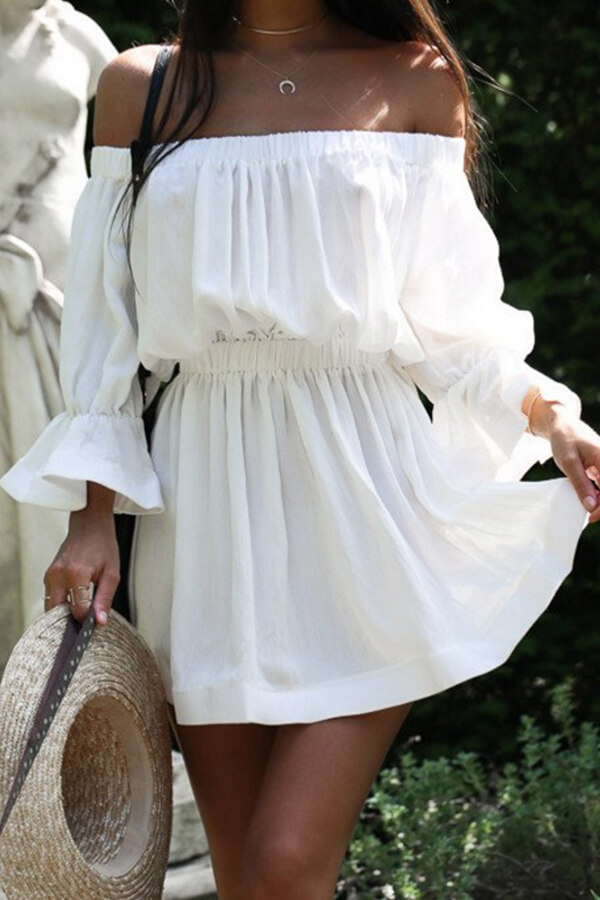 

Lovely Casual Dew Shoulder White Mini Dress