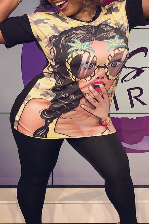 

Lovely Casual Short Sleeve Print Black T-shirt