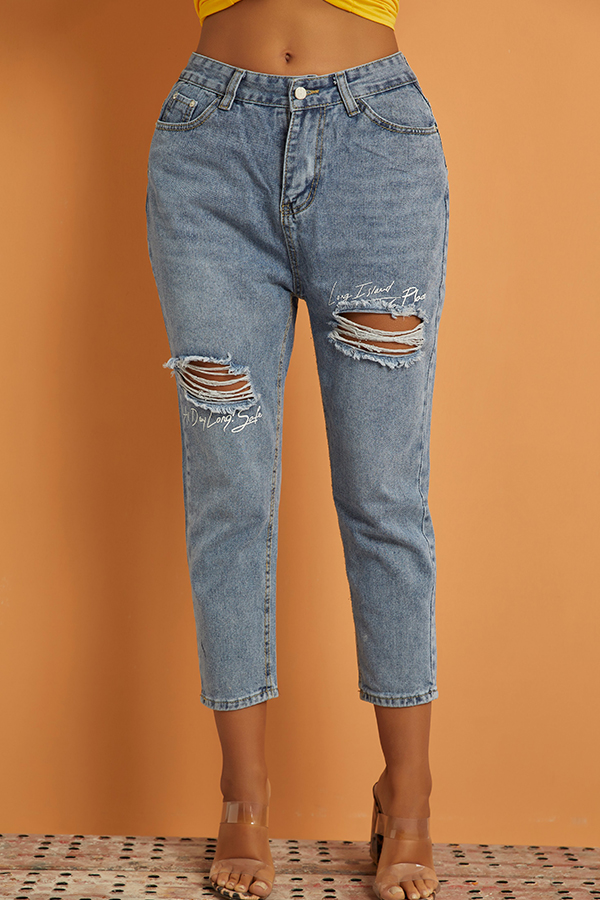 

Lovely Casual Hollow-out Blue Jeans