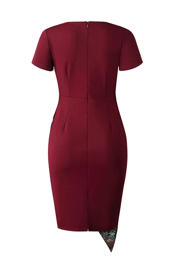 Lovely Casual Patchwork Wine Red Knee Length OL Dress от Lovelywholesale WW
