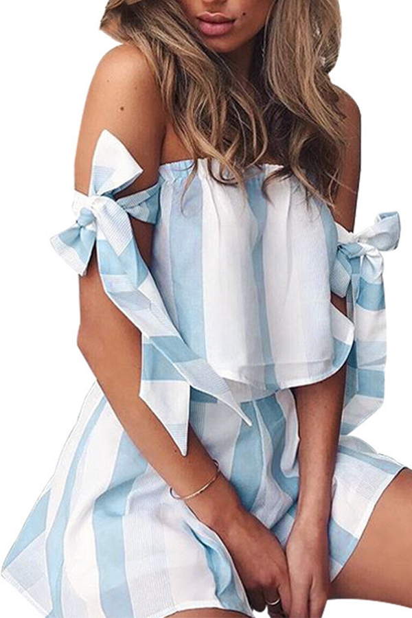 

Lovely Chic Striped Blue Two-piece Shorts Set