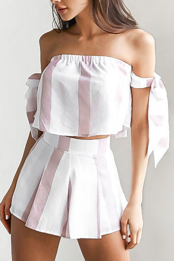 

Lovely Chic Striped Pink Two-piece Shorts Set