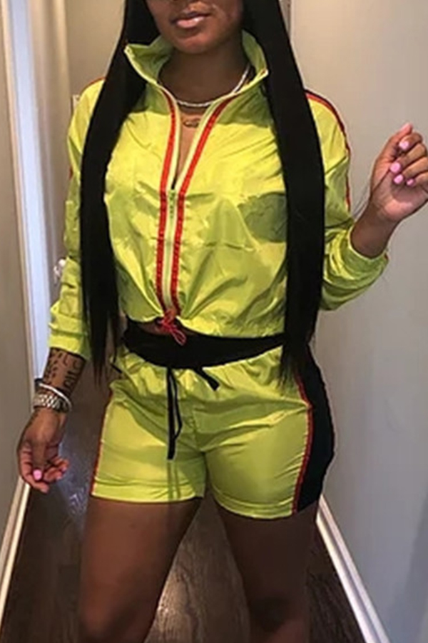

Lovely Sweet Patchwork Yellow Two-piece Shorts Set