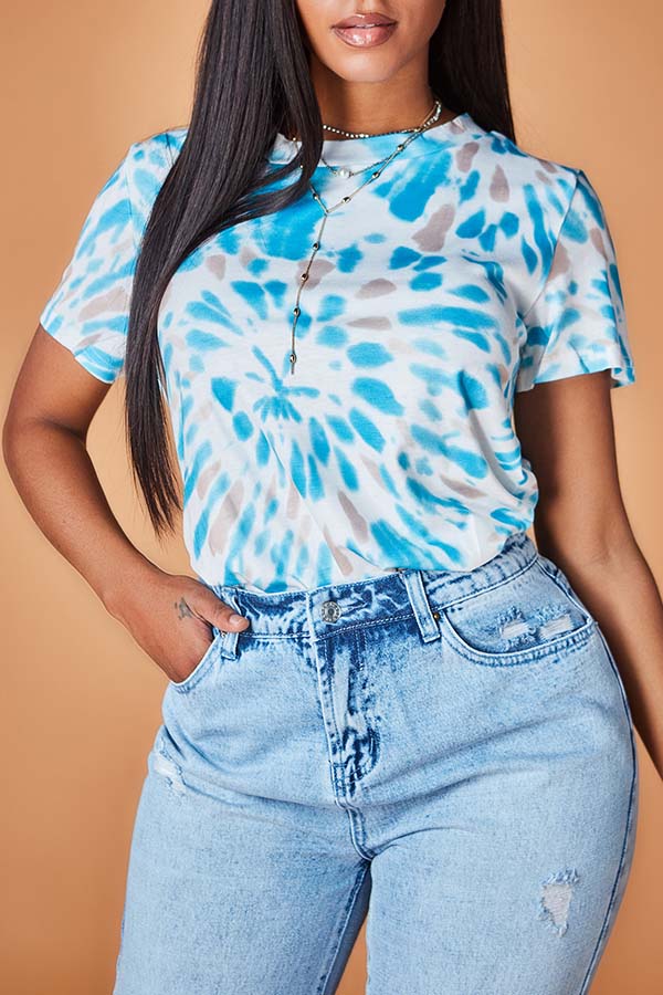 

Lovely Casual Print Canal Blue T-shirt