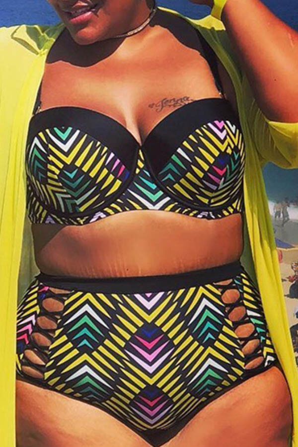 

LW Plus Size Geometric Print Cut Out Bikini Set, Yellow