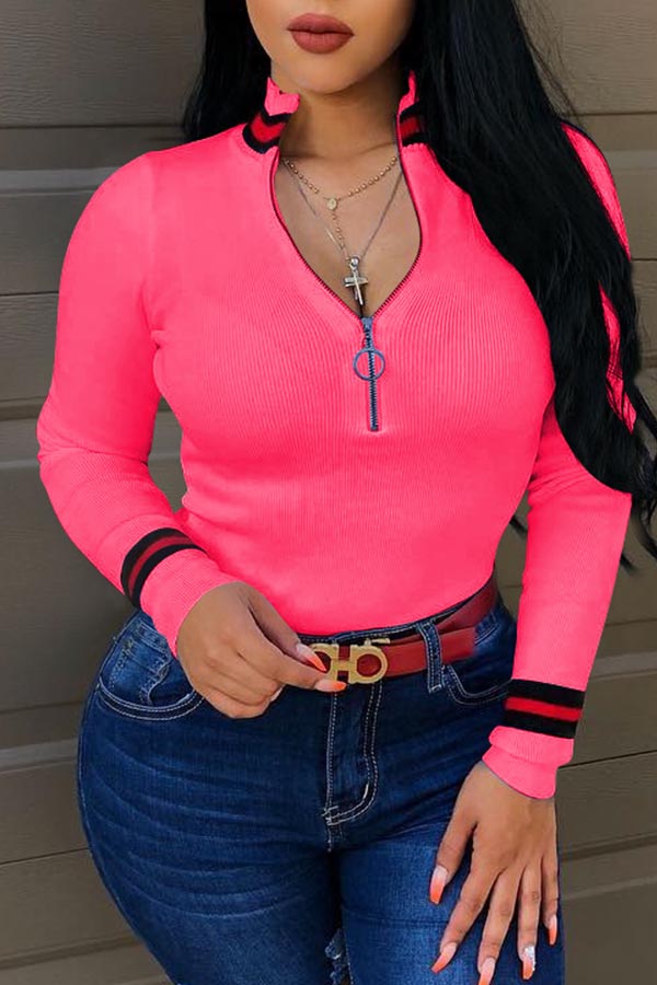 

Lovely Casual Patchwork Rose Red T-shirt