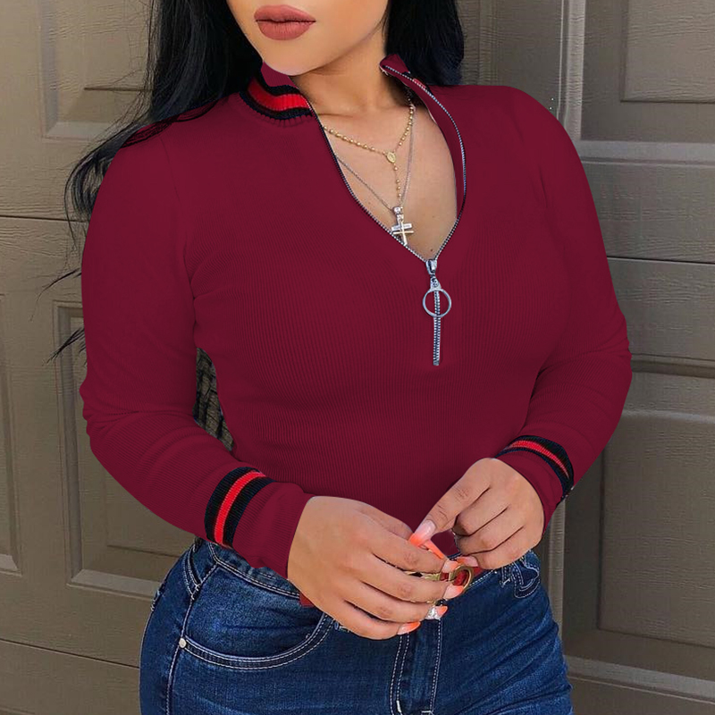 

Lovely Casual Patchwork Wine Red T-shirt