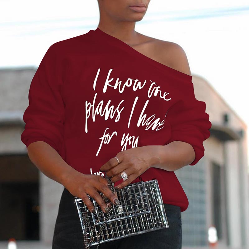 

Lovely Chic Letter Print Wine Red T-shirt