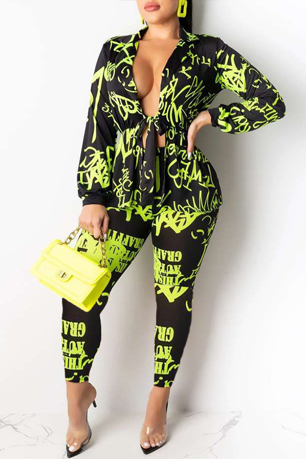 

Lovely Casual Print Green Two-piece Pants Set