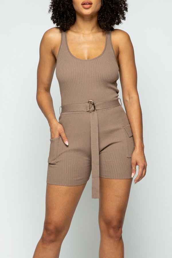 

Lovely Chic Basic Light Coffee One-piece Romper