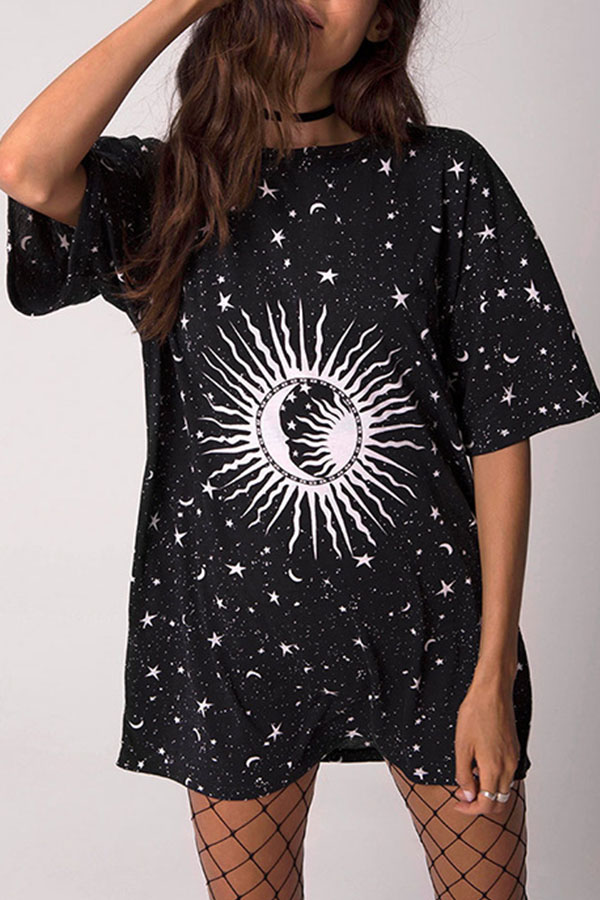 

Lovely Casual Print Black Mini Dress