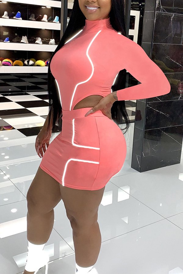 

Lovely Chic Patchwork Pink Two-piece Skirt Set