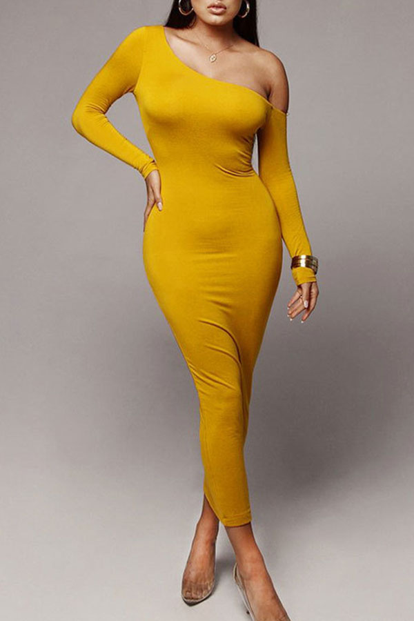 Lovely Chic Dew Shoulder Yellow Ankle Length Dress от Lovelywholesale WW