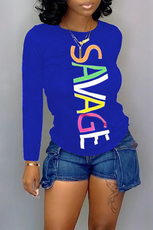 

Lovely Casual Letter Print Blue T-shirt