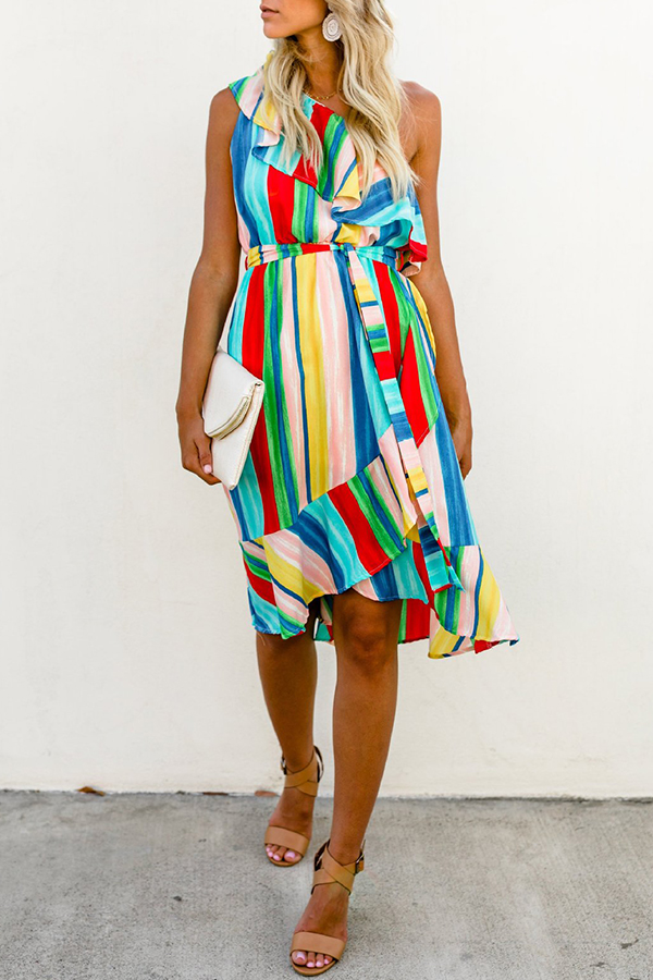 

Lovely Chic One Shoulder Blue Knee Length Dress