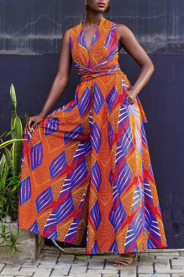 

Lovely Bohemian Print Loose Orange One-piece Jumpsuit